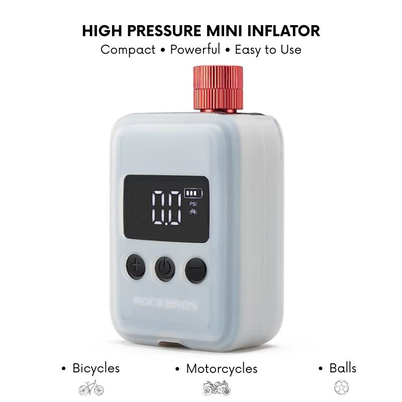 High pressure mini inflator with digital display on a white background